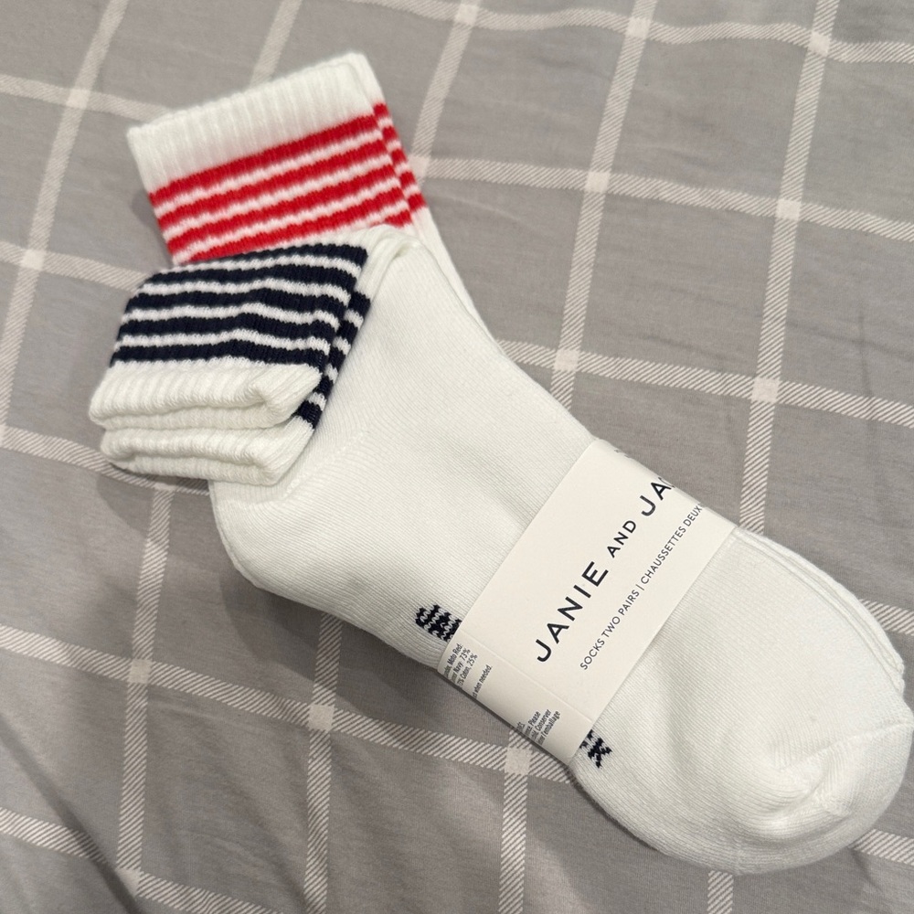 Janie and Jack White Socks with Red and Black Stripes